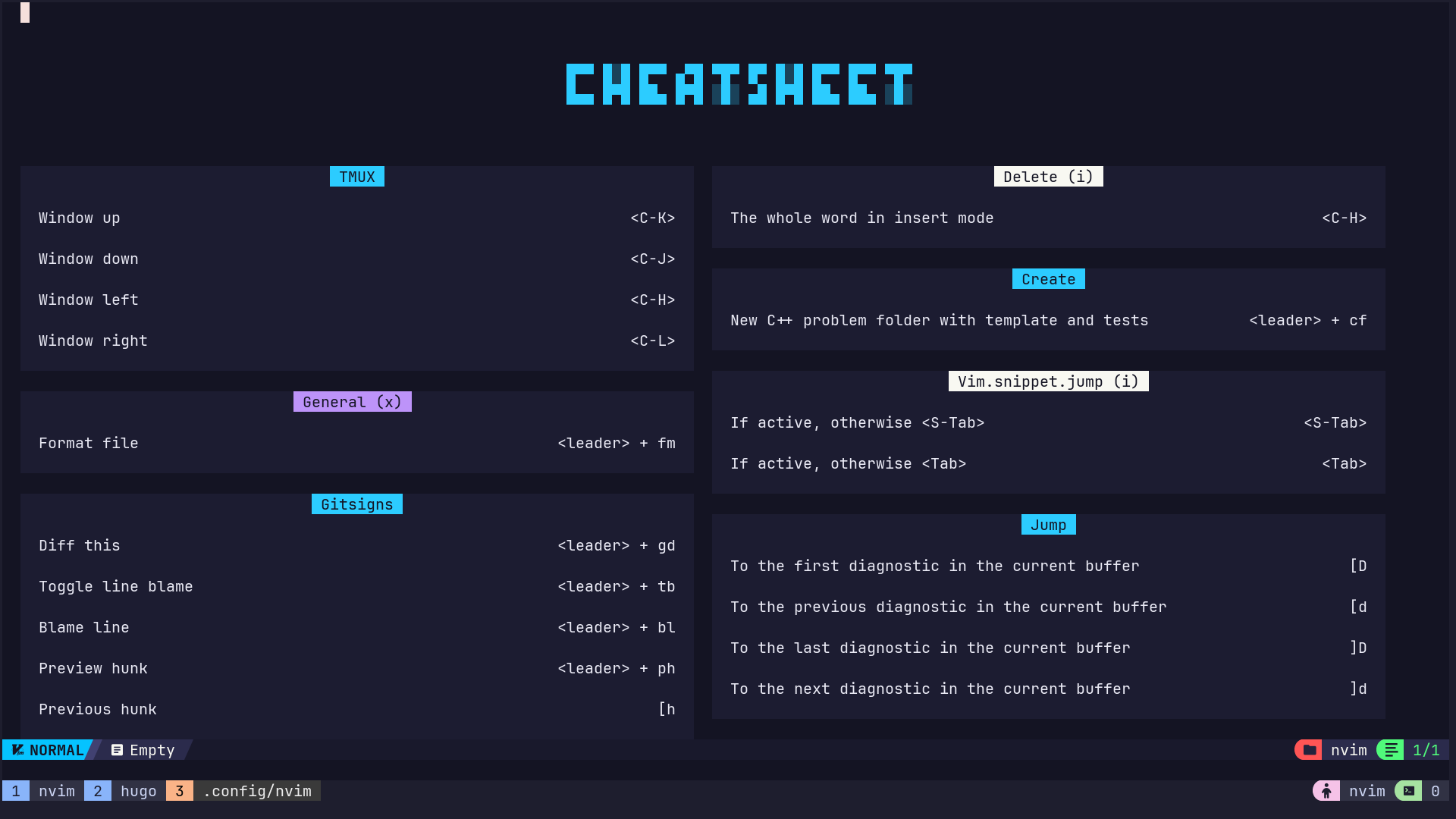 Keybindings cheatsheet